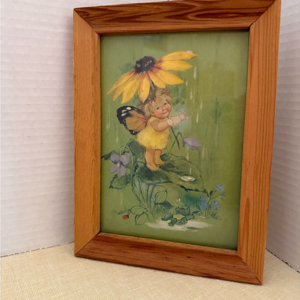 Vintage frame with Hallmark Fairy Art with Yellow and Green Accents